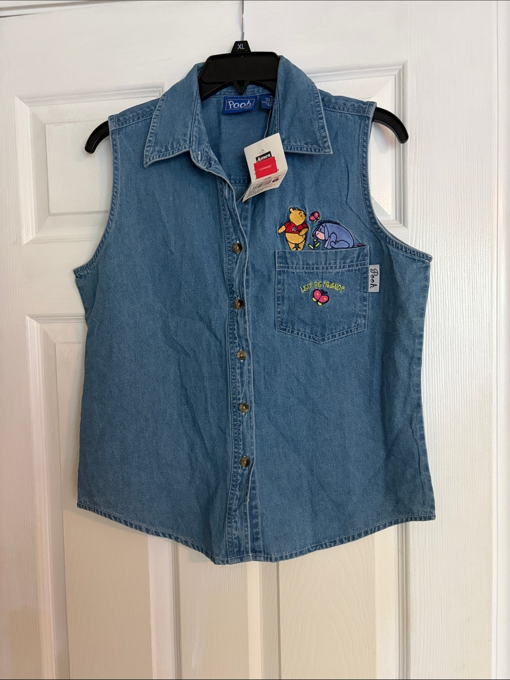 Disney Vintage Sleeveless Button-Front Tank Top Pooh Let’s Be Friends size m